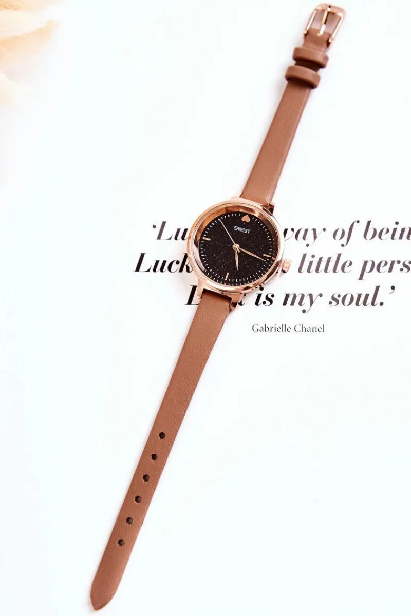 Best Damski Zegarek Na Cienkim Pasku Ciemnobeżowy Zegarki