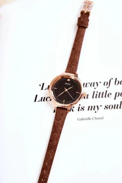 Online Damski Zegarek Na Cienkim Pasku Brązowy Zegarki