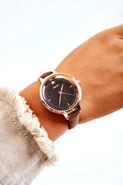 Online Damski Zegarek Na Cienkim Pasku Brązowy Zegarki