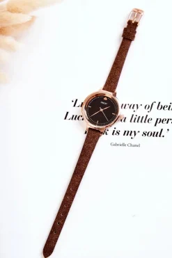 Online Damski Zegarek Na Cienkim Pasku Brązowy Zegarki