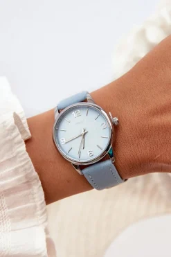 Discount Damski Zegarek Na Eko Skórzanym Pasku Niebieski E62177 Zegarki