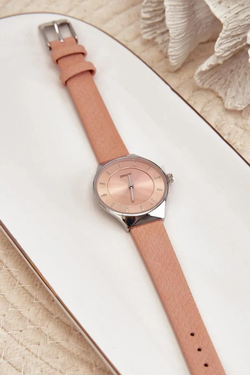 Outlet Damski Zegarek Na Eko Skórzanym Pasku Różowy E62013L Zegarki