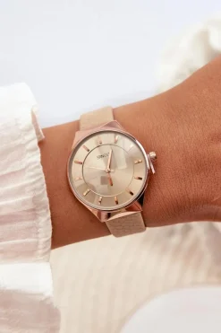 Zegarki>Ernest Damski Zegarek Na Eko Skórzanym Pasku Beżowy E62013L