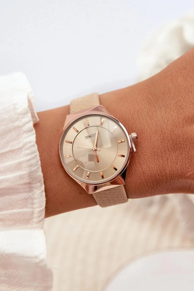 Zegarki>Ernest Damski Zegarek Na Eko Skórzanym Pasku Beżowy E62013L