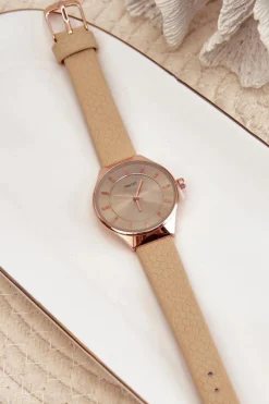 Zegarki>Ernest Damski Zegarek Na Eko Skórzanym Pasku Beżowy E62013L