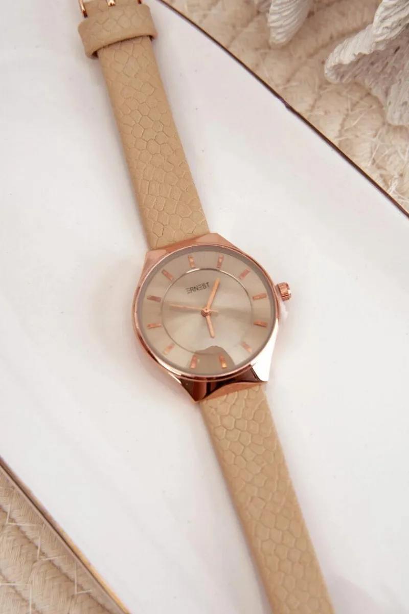 Zegarki>Ernest Damski Zegarek Na Eko Skórzanym Pasku Beżowy E62013L