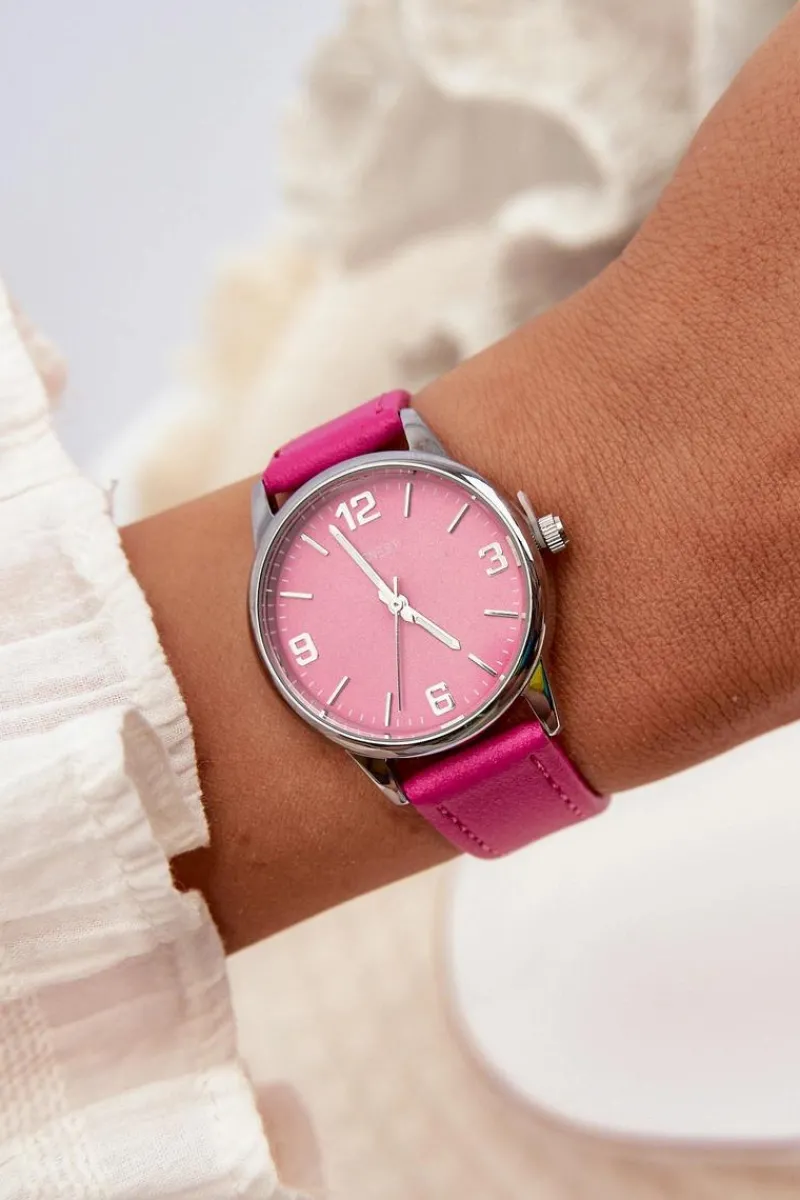 Zegarki>Ernest Damski Zegarek Na Eko Skórzanym Pasku Fuksja E62177