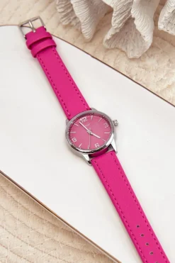 Zegarki>Ernest Damski Zegarek Na Eko Skórzanym Pasku Fuksja E62177