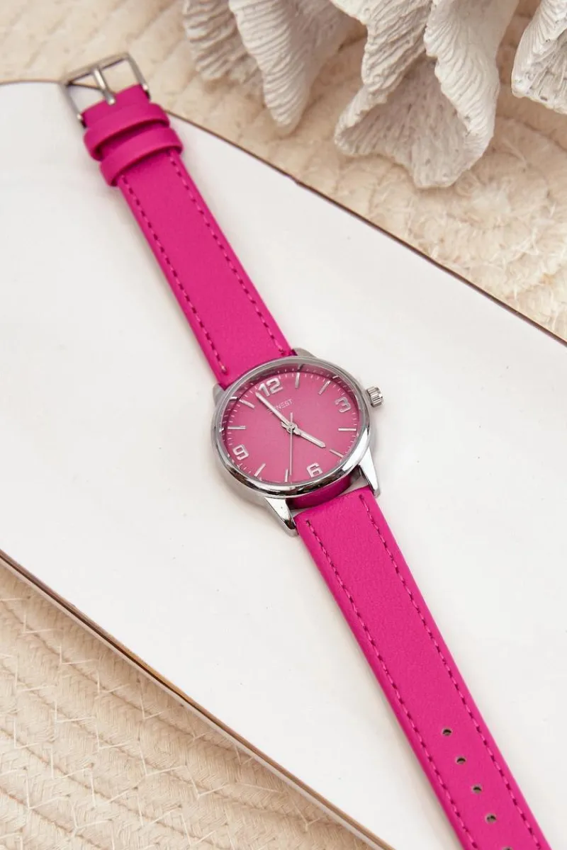 Zegarki>Ernest Damski Zegarek Na Eko Skórzanym Pasku Fuksja E62177