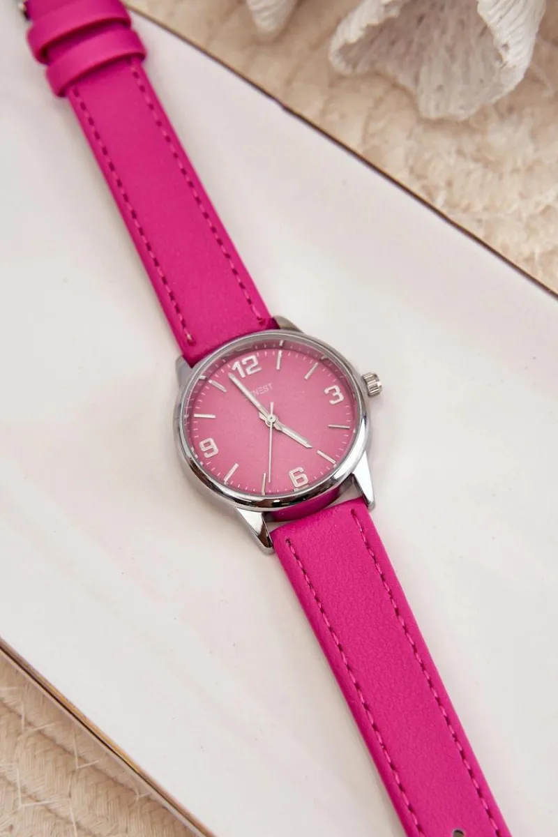 Zegarki>Ernest Damski Zegarek Na Eko Skórzanym Pasku Fuksja E62177
