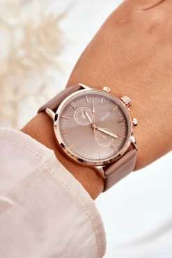 Discount Damski Zegarek Na Pasku 62144 Beżowy Zegarki