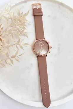 Discount Damski Zegarek Na Pasku 62144 Beżowy Zegarki