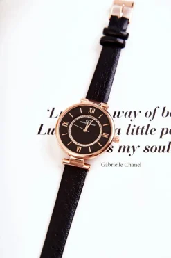 Giorgio&Dario Damski Zegarek Na Pasku Z Cyrkoniami Czarny