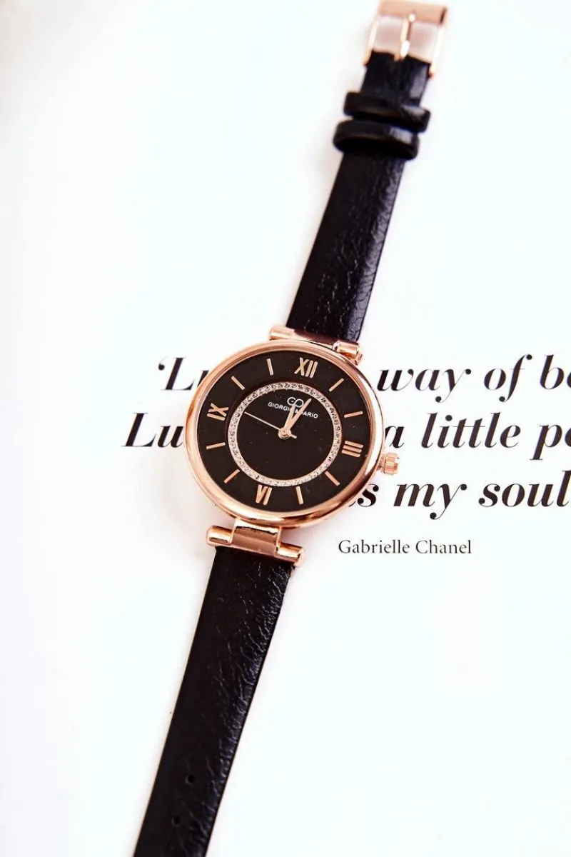 Giorgio&Dario Damski Zegarek Na Pasku Z Cyrkoniami Czarny