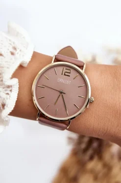 Zegarki>Ernest Damski Zegarek Na Skórzanym Pasku E62001MD Różowy