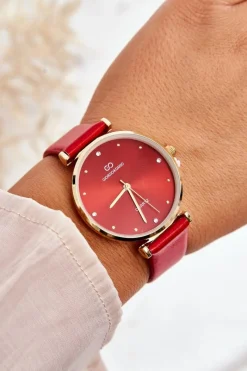 Outlet Damski Zegarek Na Skórzanym Pasku Giorgio & Dario GDM230411 Czerwony Zegarki