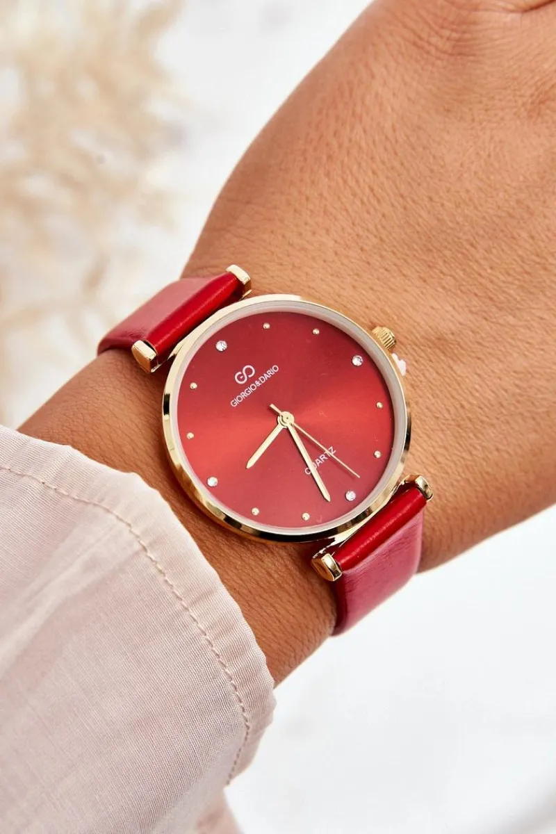 Outlet Damski Zegarek Na Skórzanym Pasku Giorgio & Dario GDM230411 Czerwony Zegarki