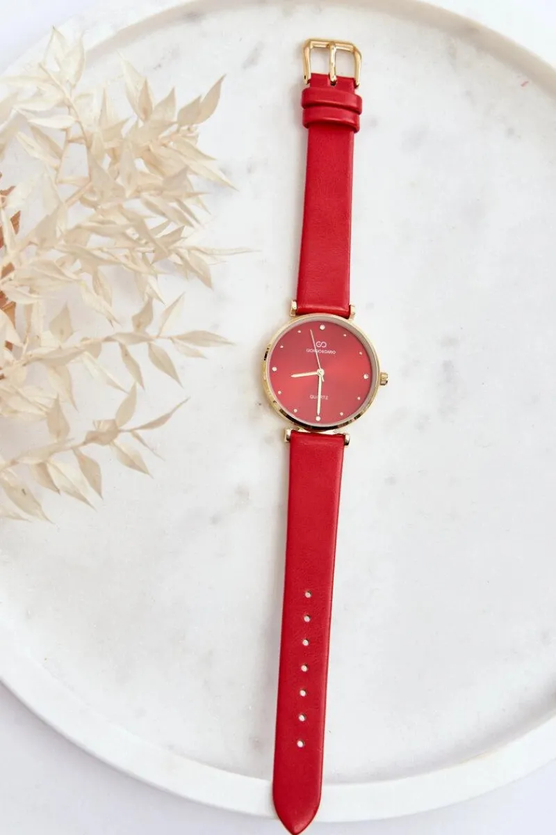 Outlet Damski Zegarek Na Skórzanym Pasku Giorgio & Dario GDM230411 Czerwony Zegarki