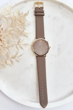 New Ernest Damski Zegarek Na Skórzanym Pasku E62001MD Szary