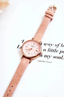 Outlet Damski Zegarek Z Paskiem Ze Skóry Bez Niklu Jasnoróżowy Zegarki