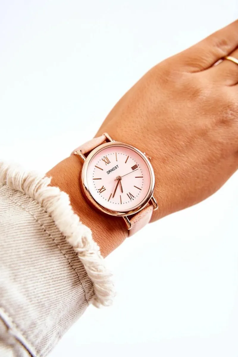 Outlet Damski Zegarek Z Paskiem Ze Skóry Bez Niklu Jasnoróżowy Zegarki