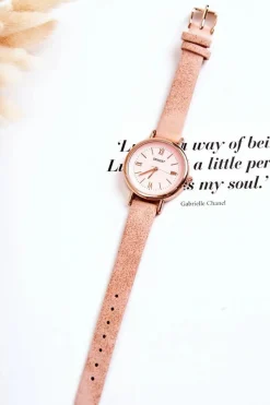 Outlet Damski Zegarek Z Paskiem Ze Skóry Bez Niklu Jasnoróżowy Zegarki