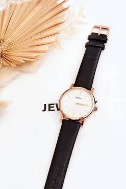 Hot Ernest Damski Zegarek Z Różowo Złotą Kopertą Czarny Vega