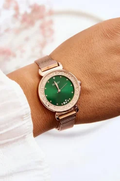 Online Damski Zegarek Z Zieloną Tarczą Różowe Złoto Zegarki
