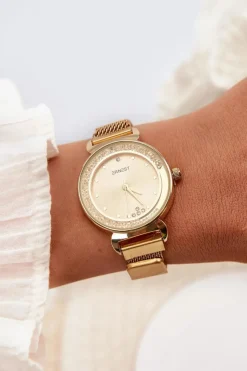 New Ernest Damski Zegarek Ze Srebrną Tarczą Złoty