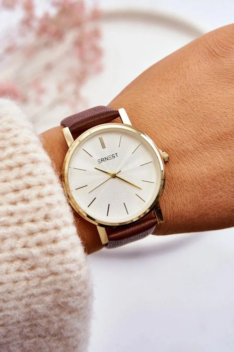 New Damski Zegarek Ze Złotą Kopertą Brązowy Vega Zegarki|Okulary