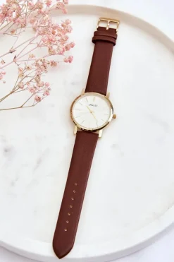 New Damski Zegarek Ze Złotą Kopertą Brązowy Vega Zegarki|Okulary