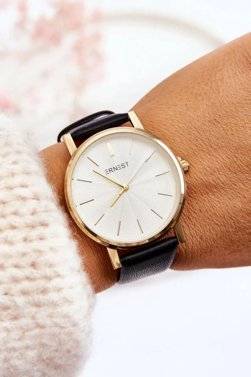 Hot Ernest Damski Zegarek Ze Złotą Kopertą Czarny Vega