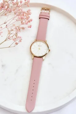 Ernest Damski Zegarek Ze Złotą Kopertą Różowy Vega