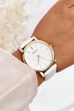 Hot Damski Zegarek Ze Złotą Kopertą Biały Vega Zegarki