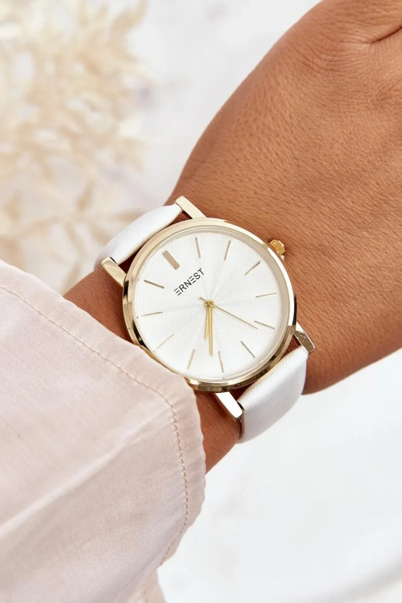 Hot Damski Zegarek Ze Złotą Kopertą Biały Vega Zegarki