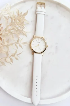 Hot Damski Zegarek Ze Złotą Kopertą Biały Vega Zegarki