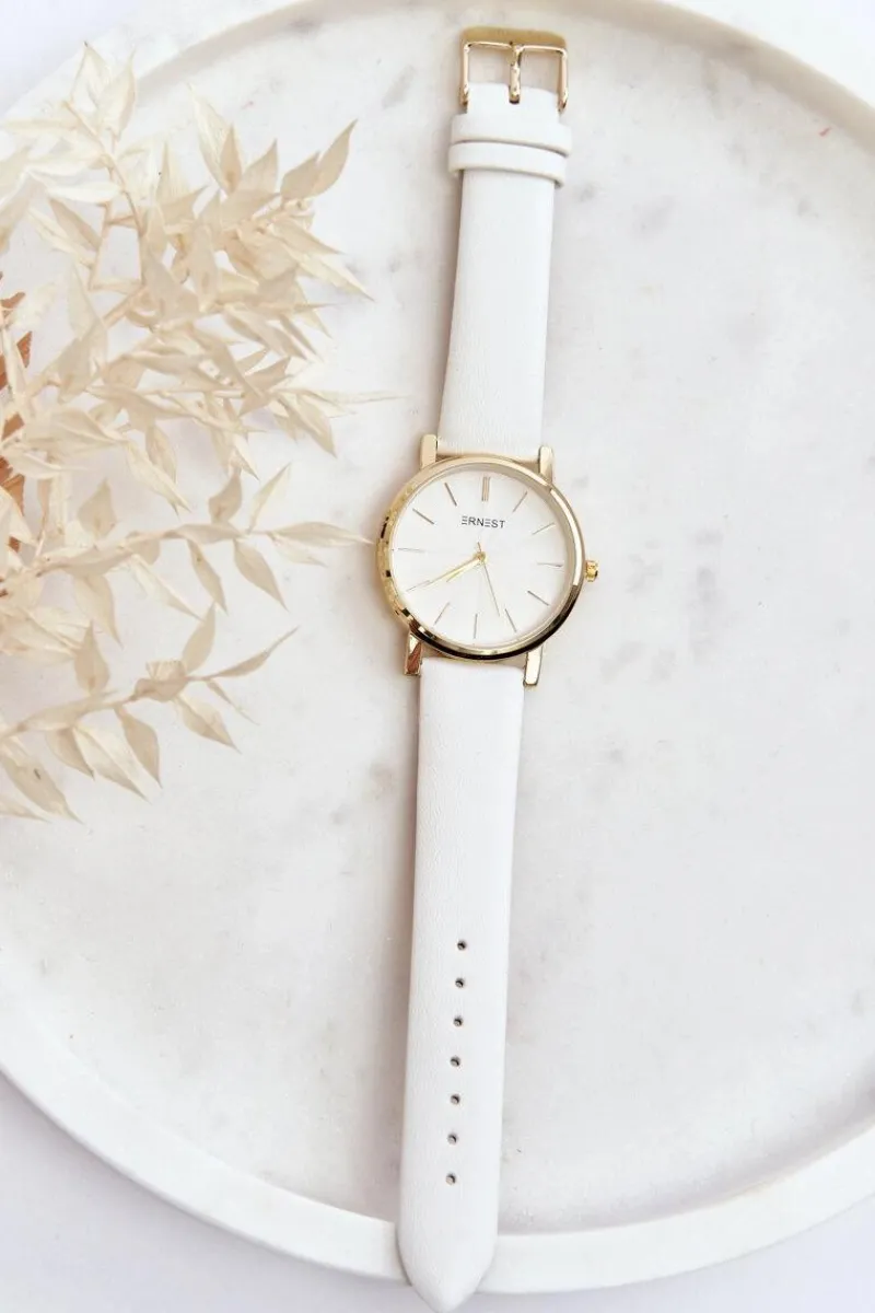 Hot Damski Zegarek Ze Złotą Kopertą Biały Vega Zegarki