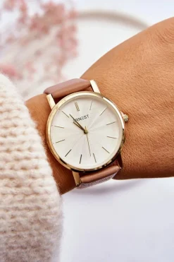 Best Damski Zegarek Ze Złotą Kopertą Nude Vega Zegarki|Okulary