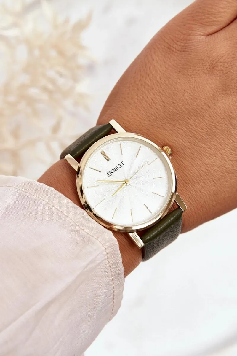 Best Damski Zegarek Ze Złotą Kopertą Zielony Vega Zegarki