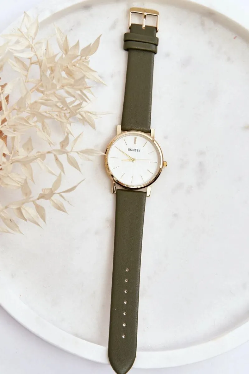 Best Damski Zegarek Ze Złotą Kopertą Zielony Vega Zegarki