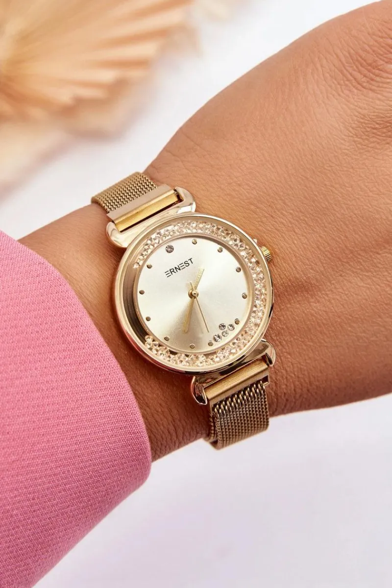 New Ernest Damski Zegarek Ze Złotą Tarczą Złoty