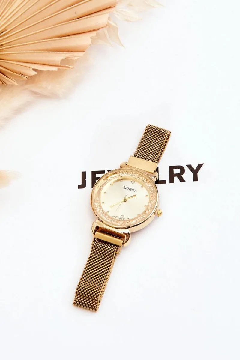 New Ernest Damski Zegarek Ze Złotą Tarczą Złoty