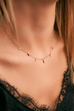 Damski Złoty Naszyjnik Łańcuszek Cyrkonie Krzyże Katie Naszyjniki