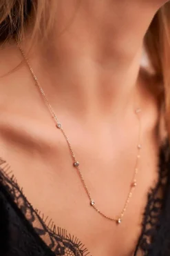 Outlet Boto Damski Złoty Naszyjnik Łańcuszek Celebrytka Białe Cyrkonie Elvira