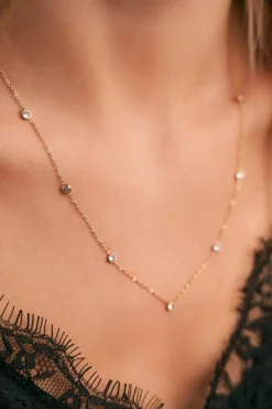 Outlet Boto Damski Złoty Naszyjnik Łańcuszek Celebrytka Białe Cyrkonie Elvira