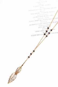 Discount Damski Złoty Naszyjnik Łańcuszek Różaniec Czarne Kuleczki Beatrix Naszyjniki