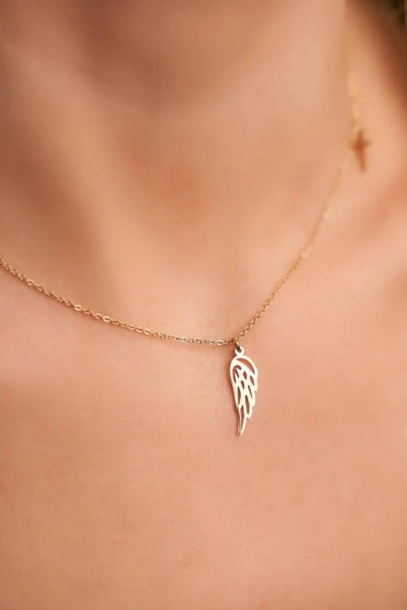 New Damski Złoty Naszyjnik Łańcuszek Skrzydło Krzyż Ophelia Naszyjniki