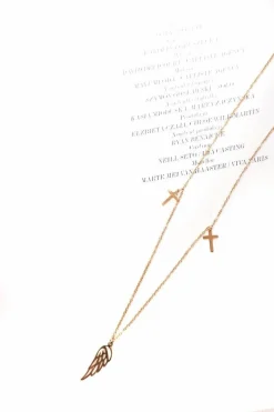 New Damski Złoty Naszyjnik Łańcuszek Skrzydło Krzyż Ophelia Naszyjniki