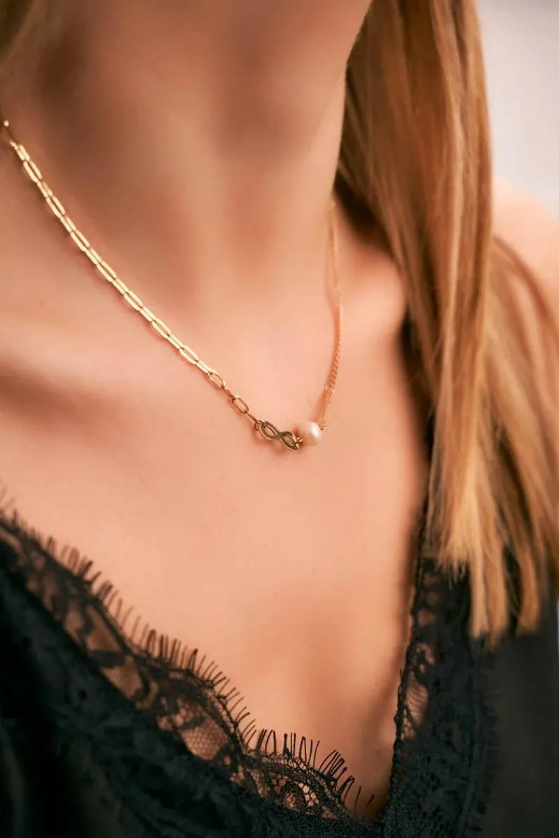 Naszyjniki>Boto Damski Złoty Naszyjnik Łańcuszek Perełka Znak Nieskończoności Constance