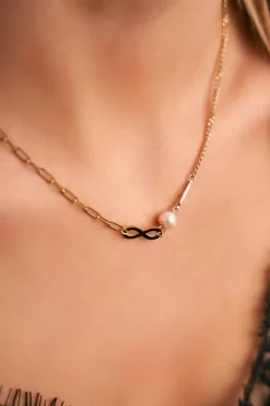 Naszyjniki>Boto Damski Złoty Naszyjnik Łańcuszek Perełka Znak Nieskończoności Constance